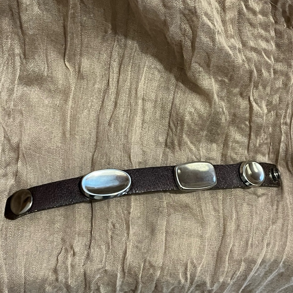 Brown Leather Bracelet with Silver Accents